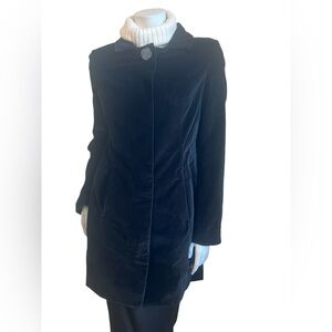 By Anthropologie Tulle Black Velvet Like Coat Buttons Pockets Fully Lined SZ L